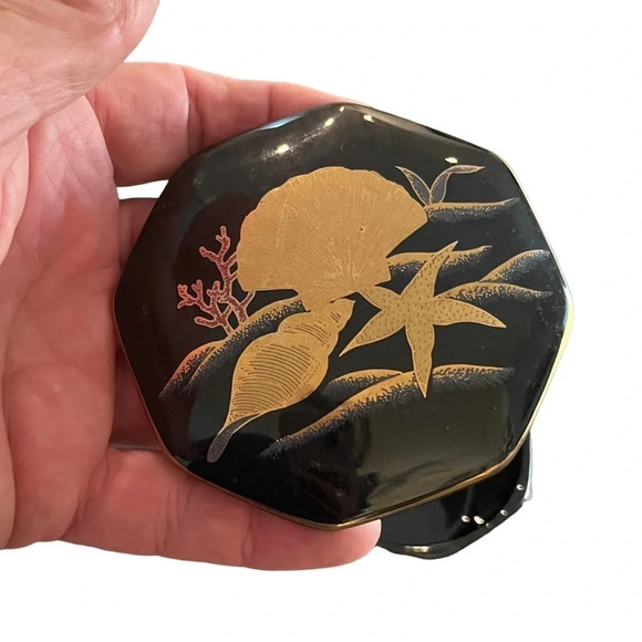 Vintage Otagiri Black Gold Seashell Trinket Box - Picture 7 of 7